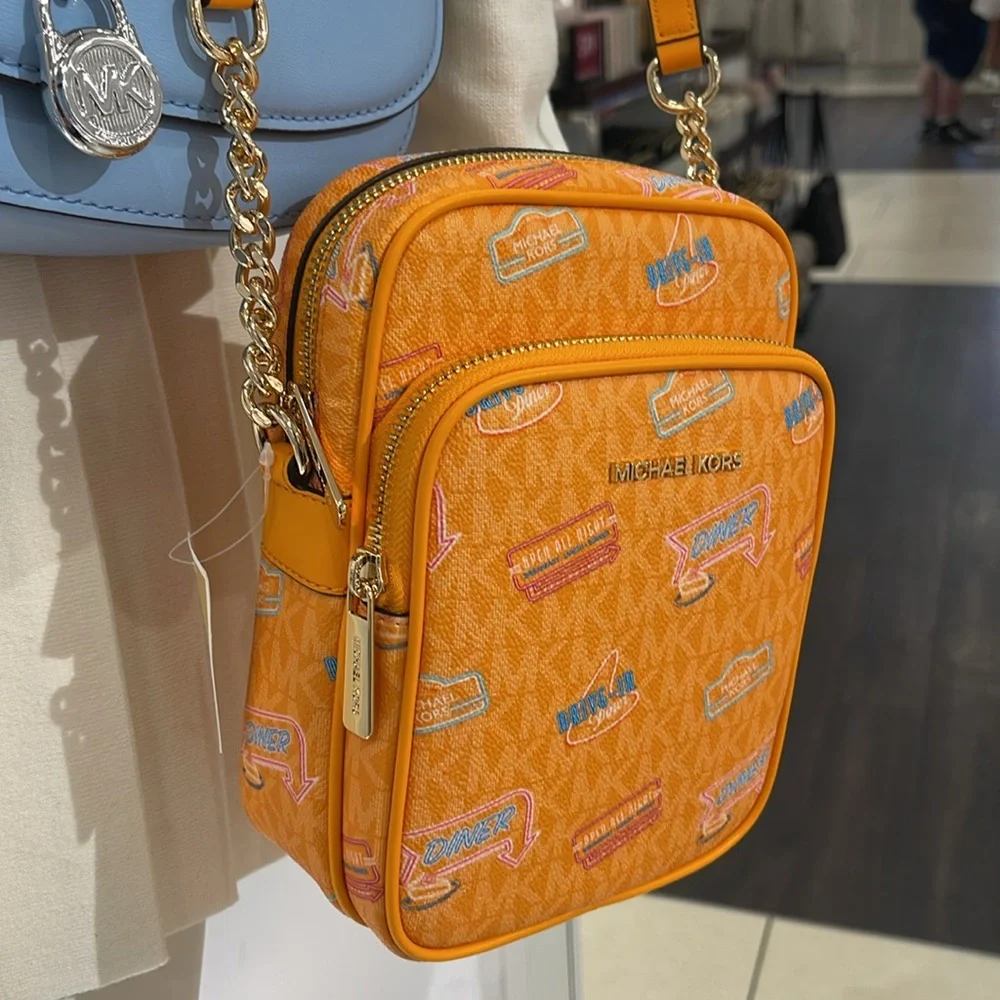 MICHAEL KORS Jet Set Md Printed Signature Logo Crossbody NS CHAIN XBODY Flight - Picture 15 of 16